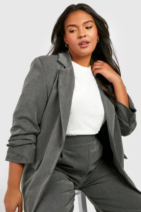 Plus Grey Marl Ruched Sleeve Blazer