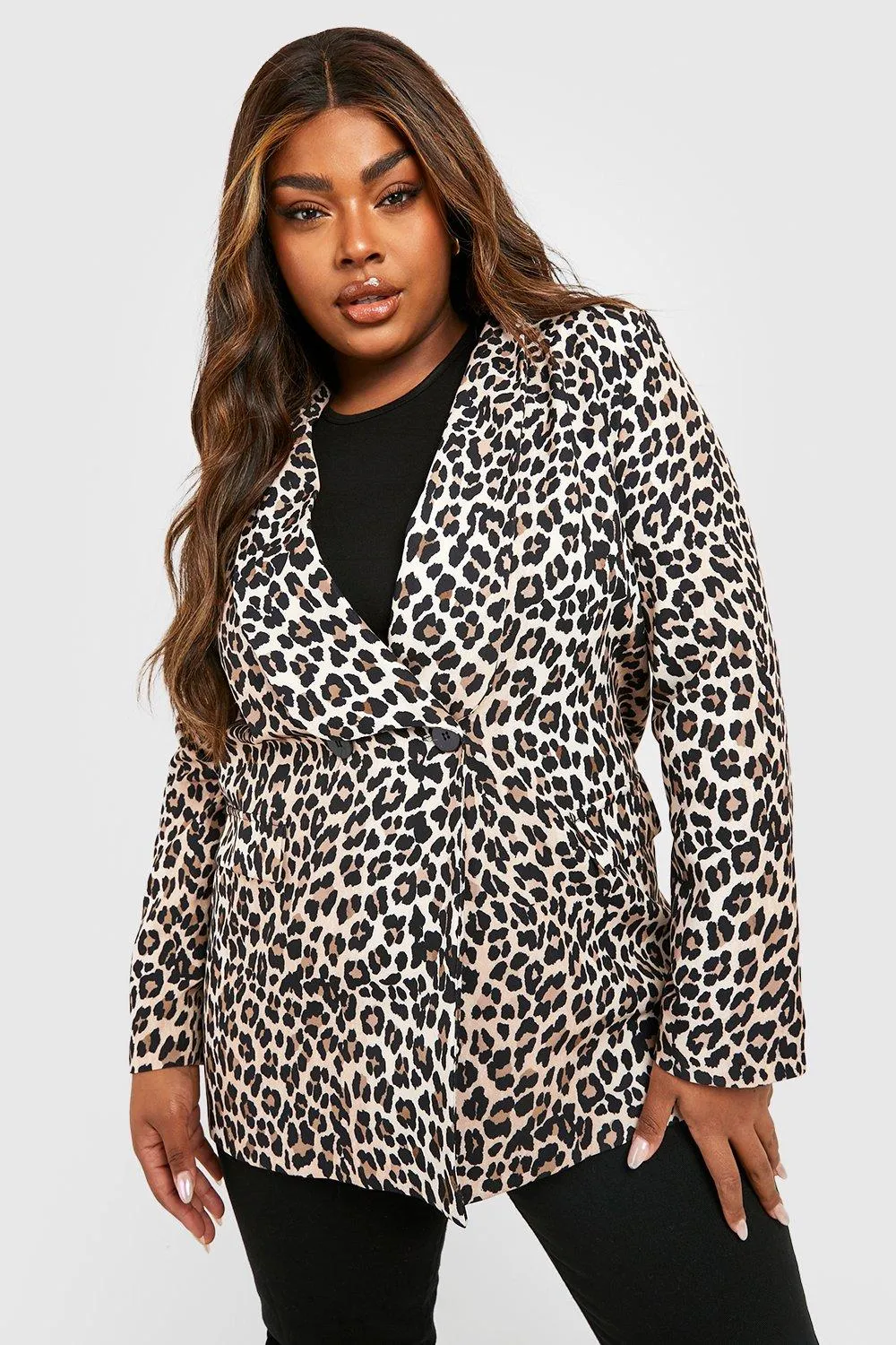 Plus Leopard Print Tailored Blazer