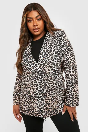 Plus Leopard Print Tailored Blazer