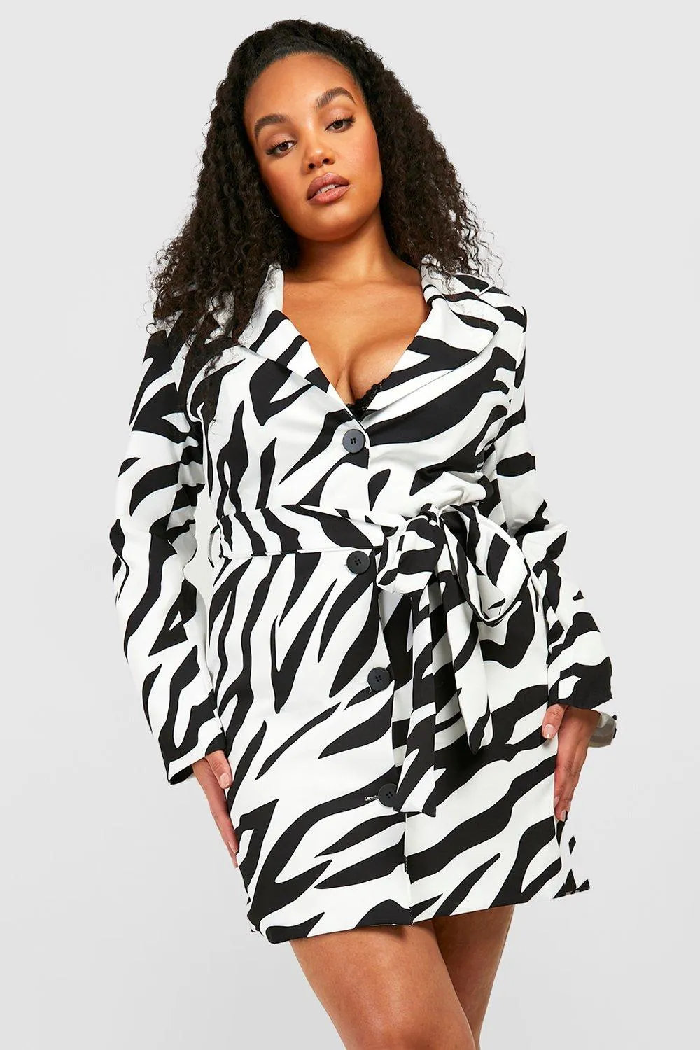 Plus Mono Abstract Print Wrap Blazer Dress