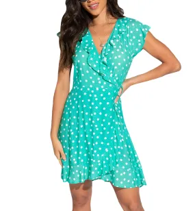 Pour Moi Frill Wrap Beach Dress (91020) - Green/White