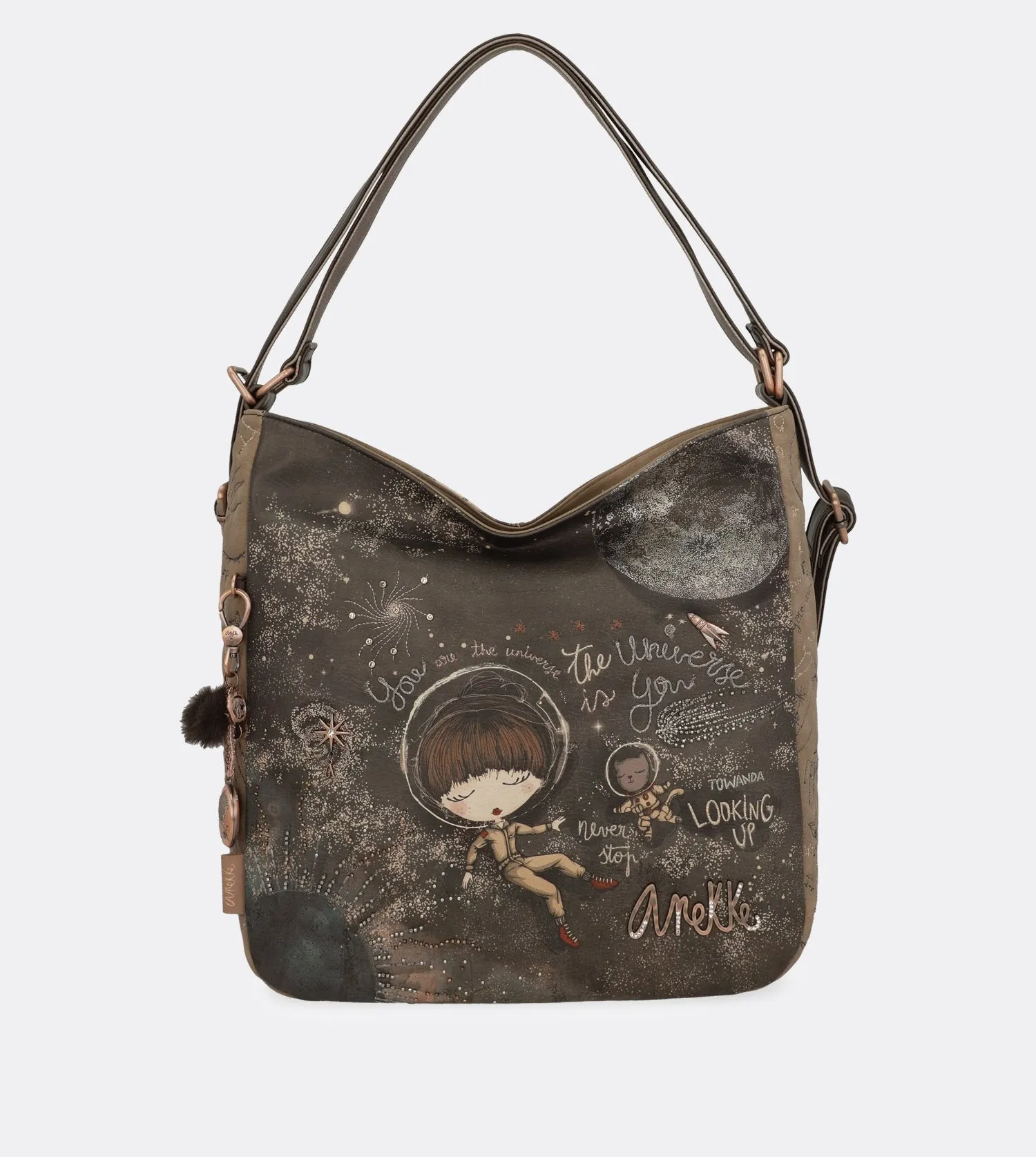 Pretty universe hobo bag that can be converted into a backpack