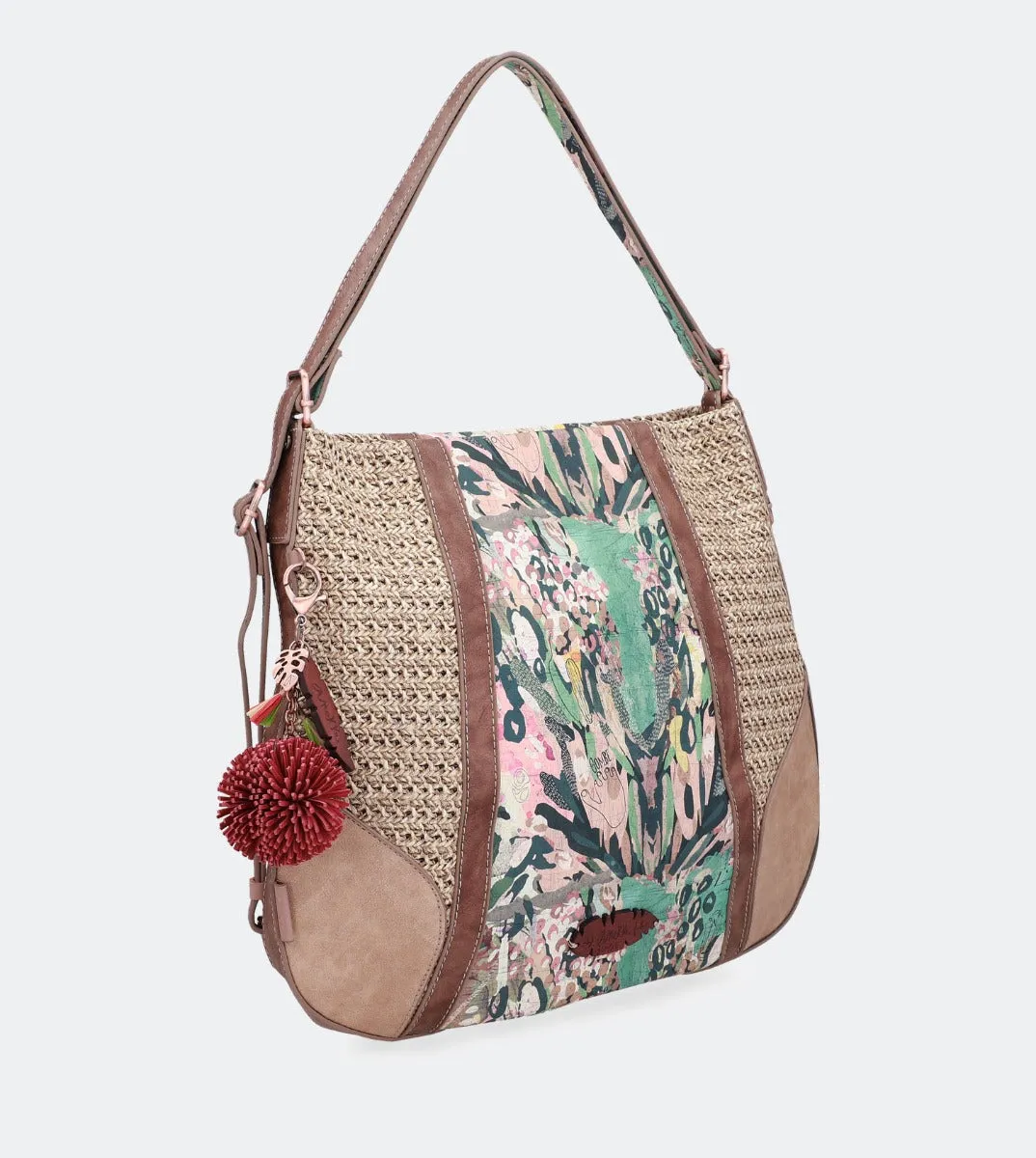 Printed raffia hobo bag-backpack