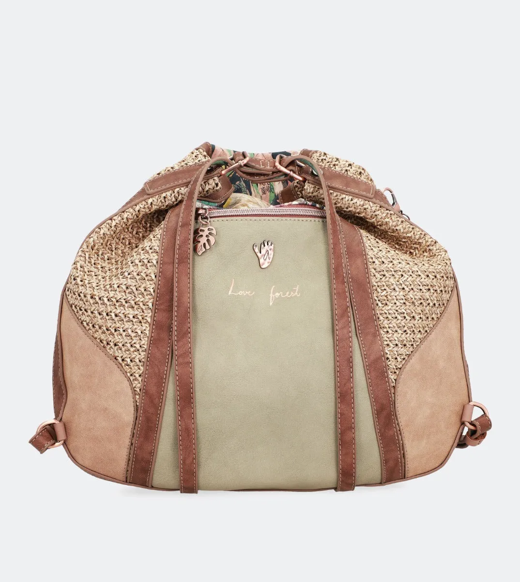 Printed raffia hobo bag-backpack