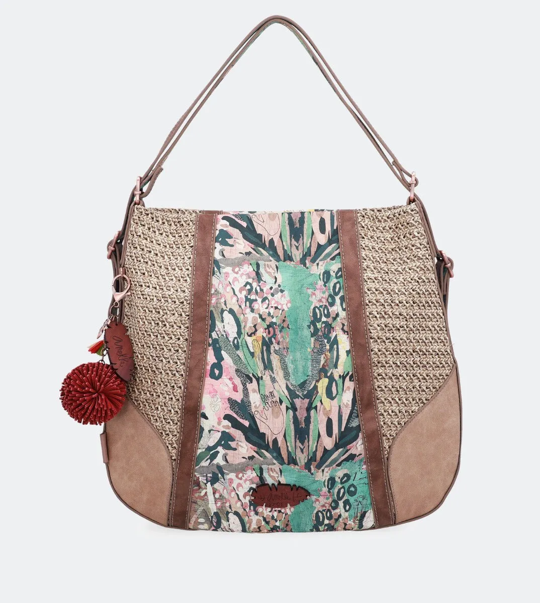 Printed raffia hobo bag-backpack