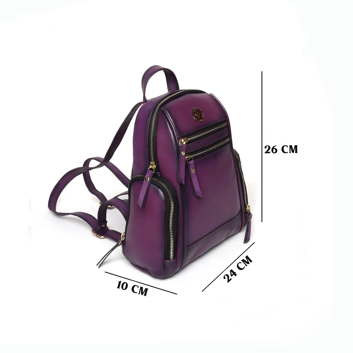 Purple Leather Signature Metal Lion Women Backpack By Brune & Bareskin