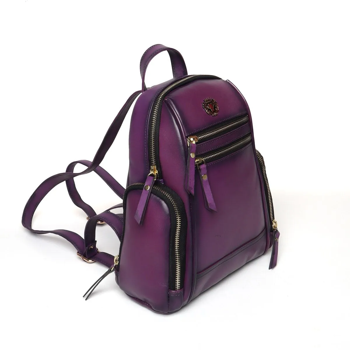 Purple Leather Signature Metal Lion Women Backpack By Brune & Bareskin