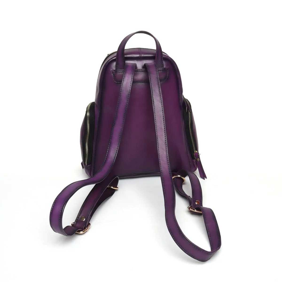 Purple Leather Signature Metal Lion Women Backpack By Brune & Bareskin