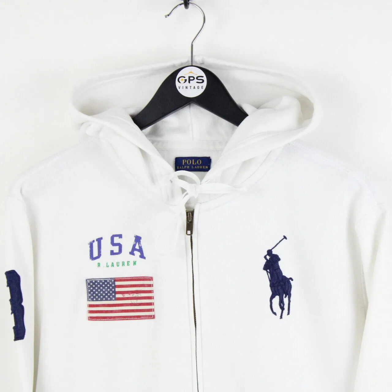 RALPH LAUREN 00s Hoodie White | Small