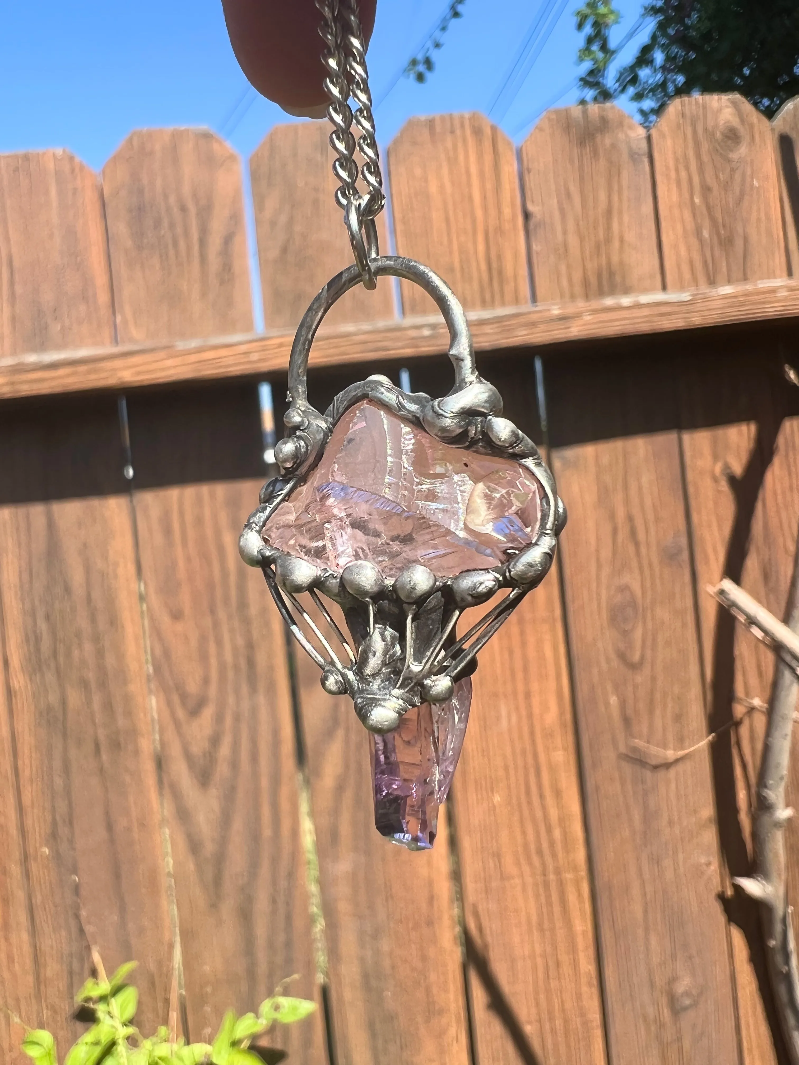 Raw Kunzite & Vera Cruz Mushroom Amulet no.1