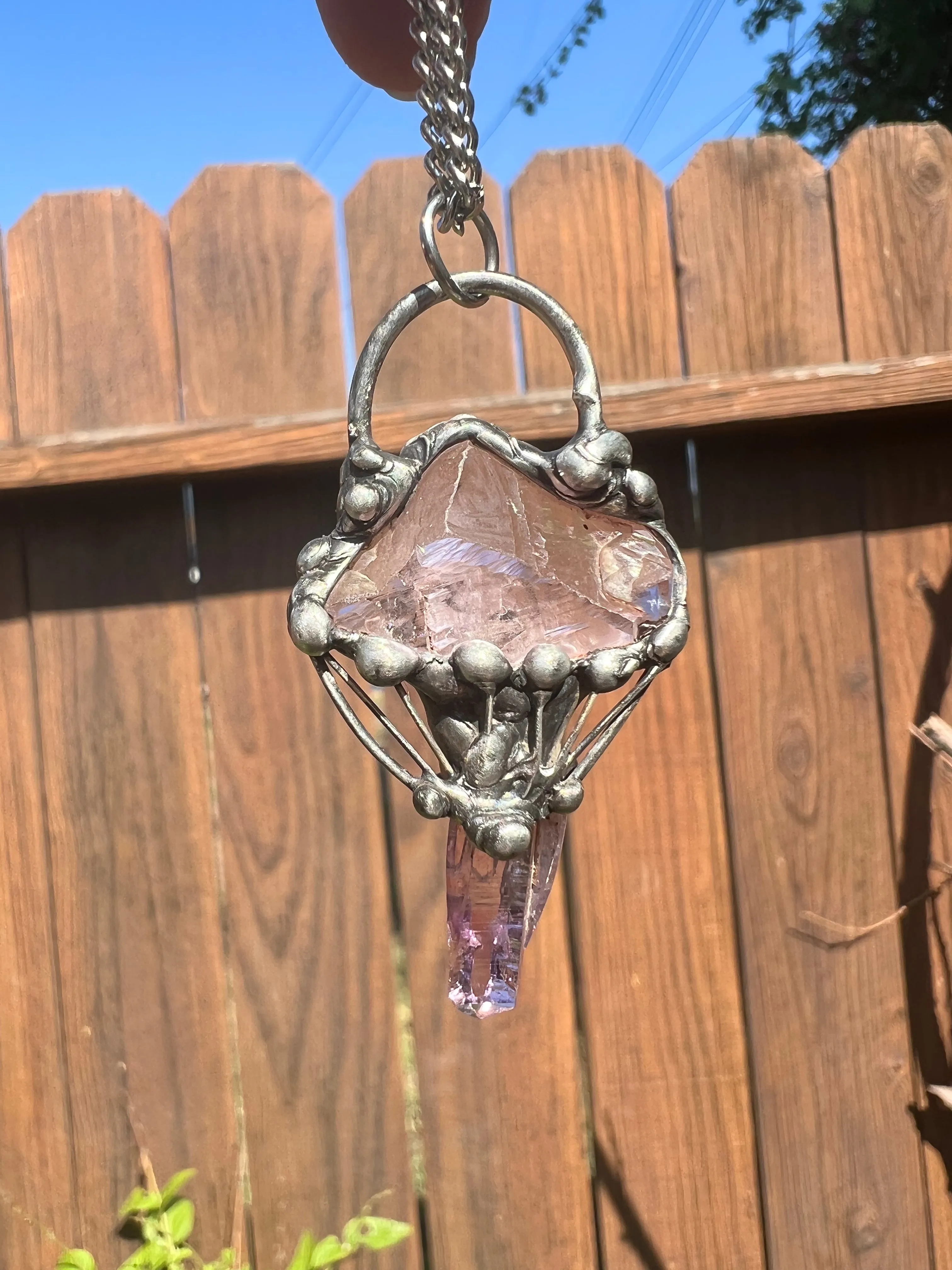 Raw Kunzite & Vera Cruz Mushroom Amulet no.1