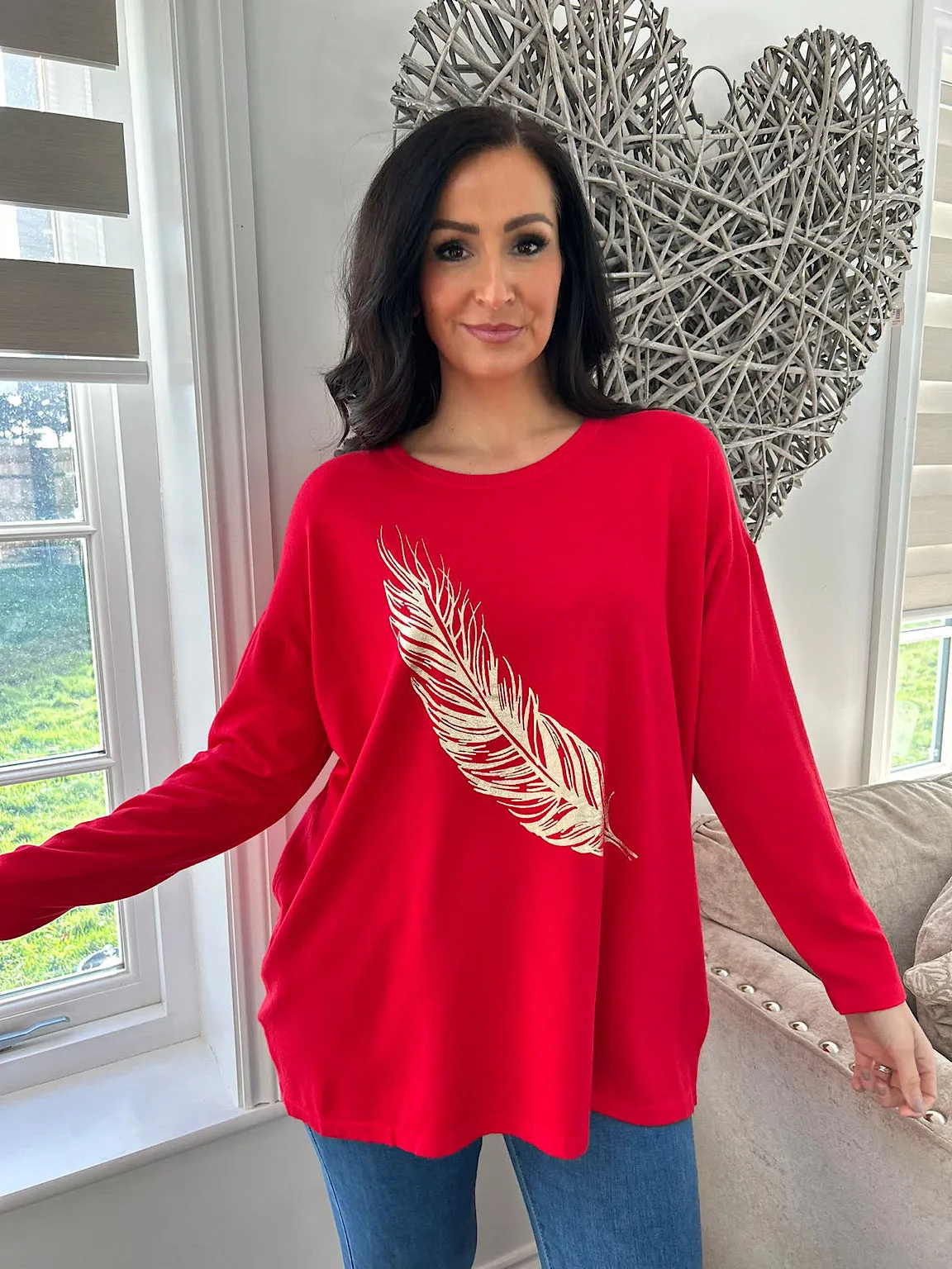 Red Gold Feather Knit Kimmy