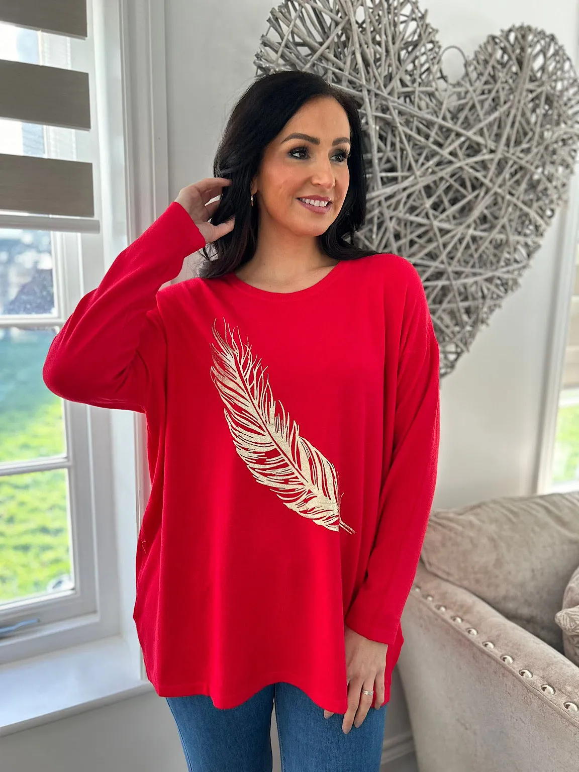 Red Gold Feather Knit Kimmy