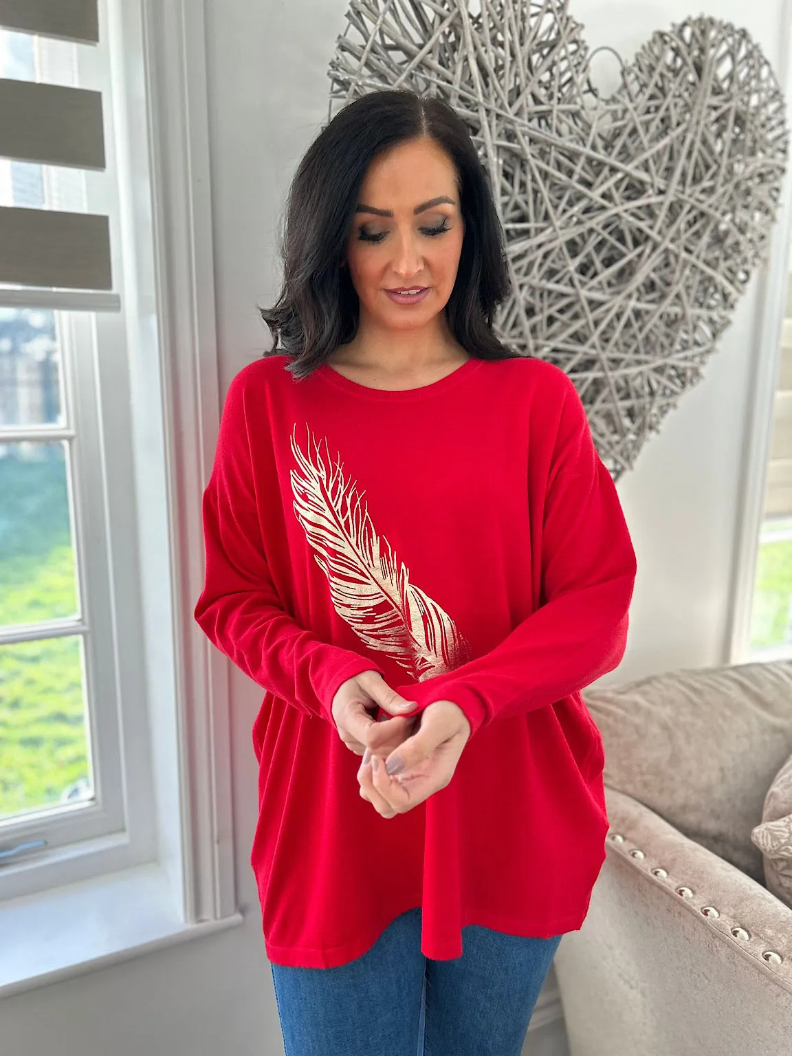 Red Gold Feather Knit Kimmy