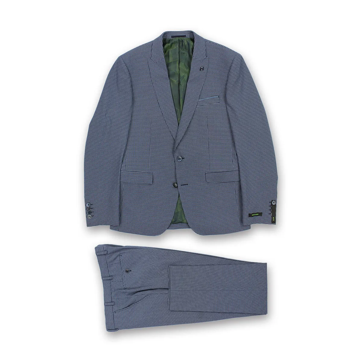 Remus - Mario Slim Fit Micro Check 3 Piece Suit in Blue