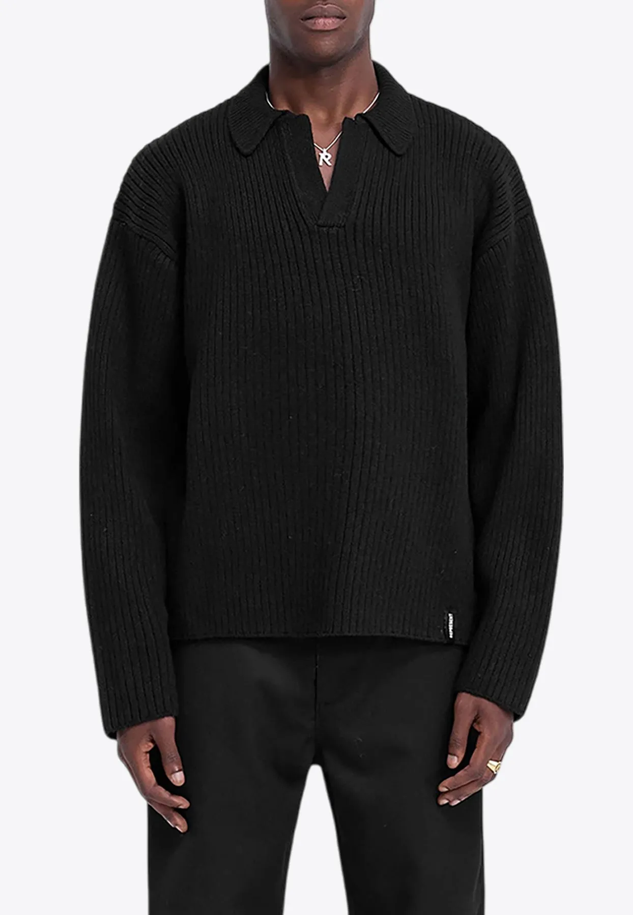 Ribbed Knit Polo Sweater