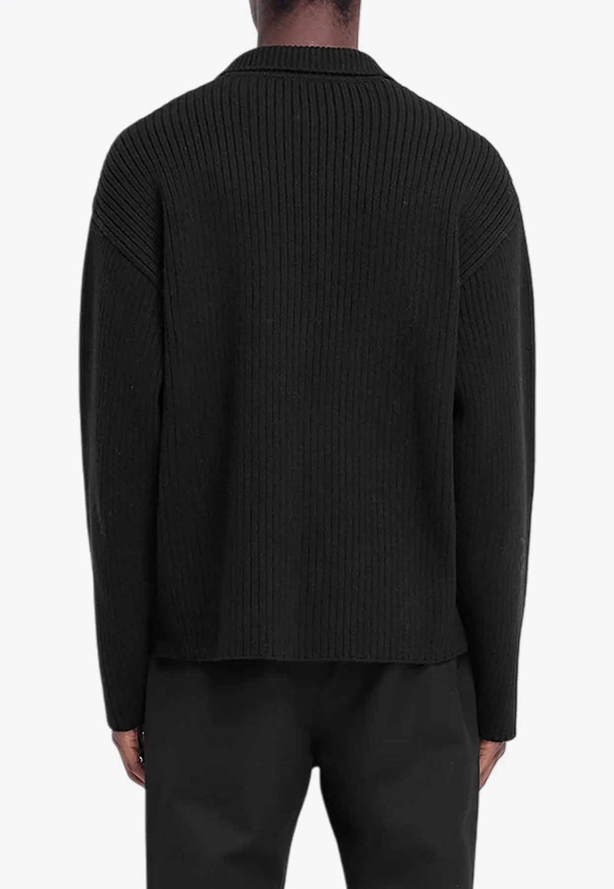 Ribbed Knit Polo Sweater