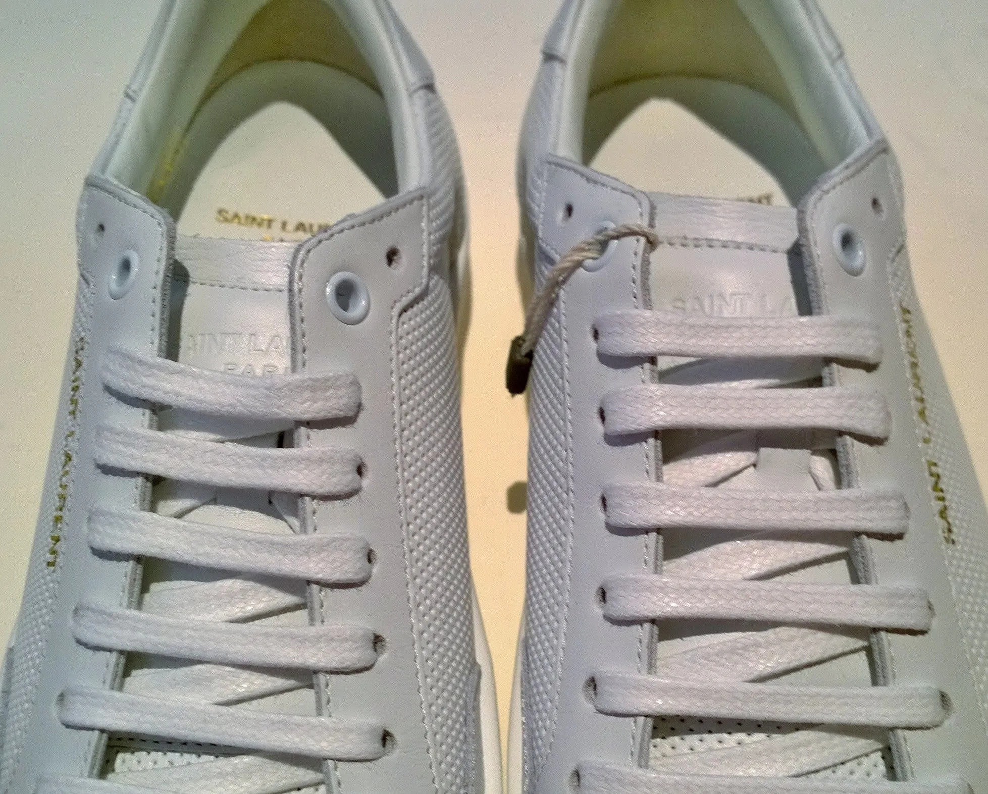 Saint Laurent SL/10 Court Classic White Leather Perforated Sneakers New in Box