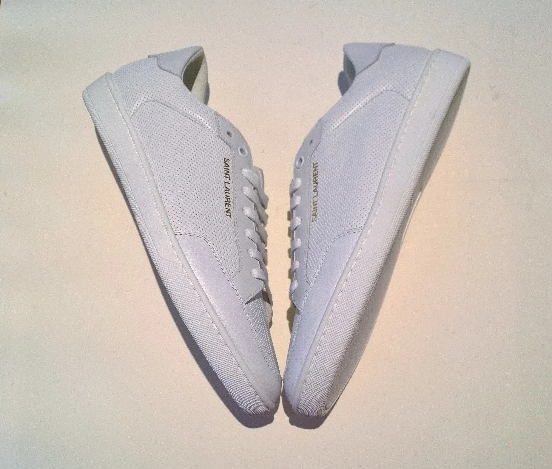 Saint Laurent SL/10 Court Classic White Leather Perforated Sneakers New in Box