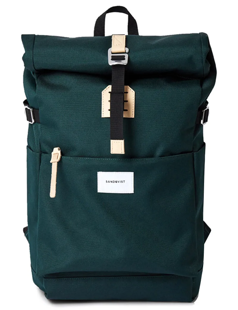 Sandqvist Ilon Rolltop Backpack Dark Green Natural