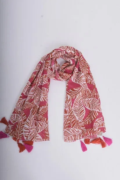 Scarf - Tassel Pink Leaves