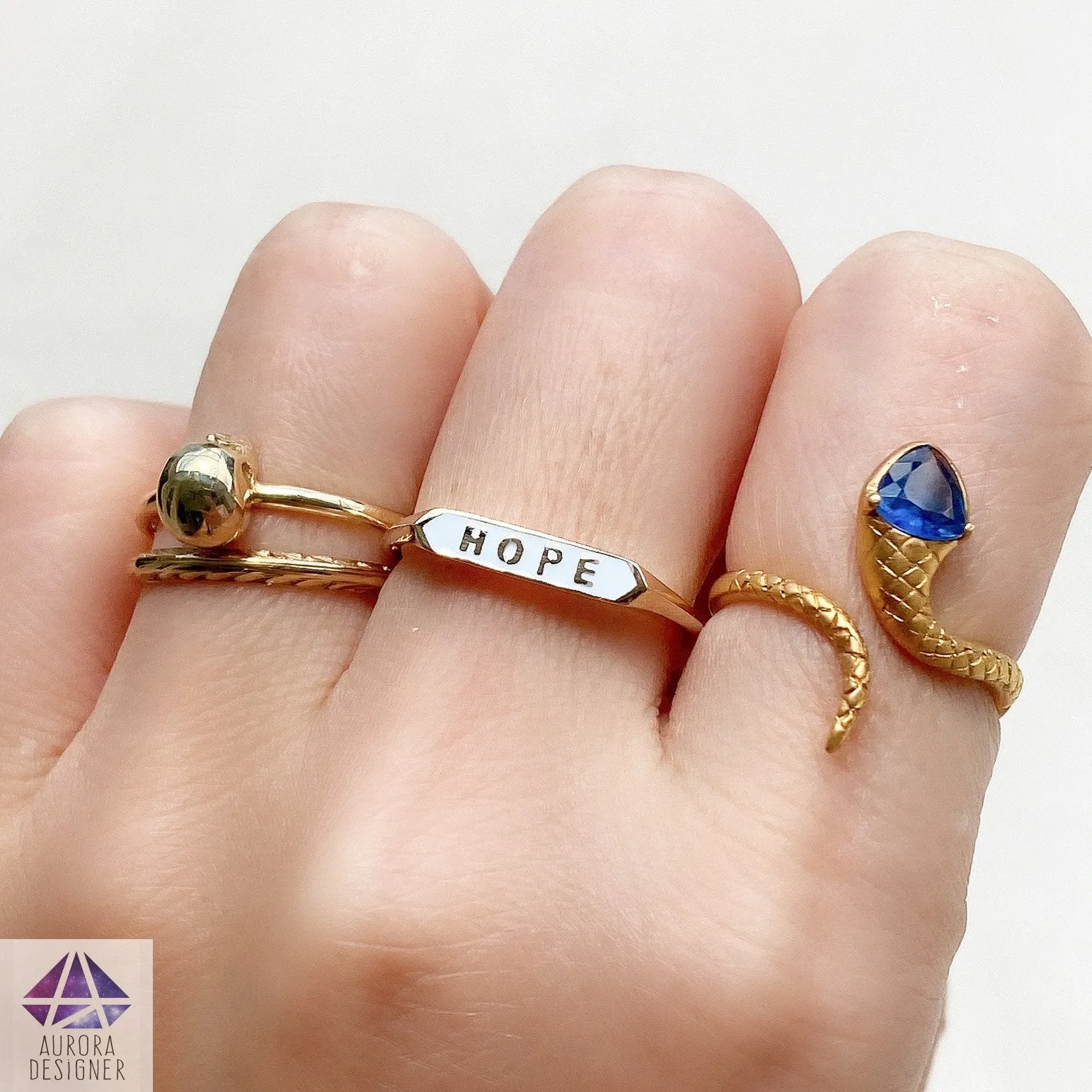 Solid 14K Gold Personalization Signet Letter Enamel Ring AD2046