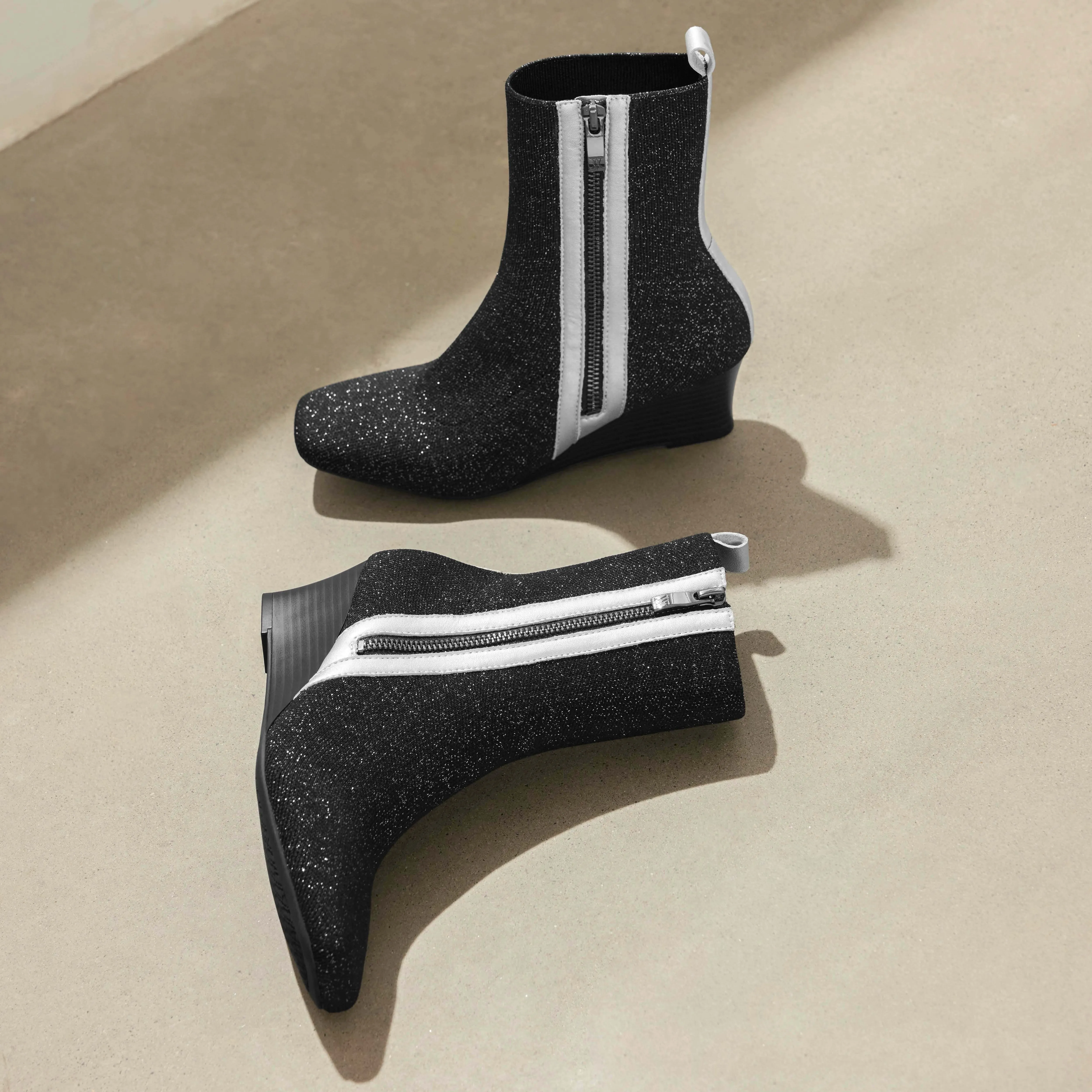   Square-Toe Water-Repellent Zipper Boots (Micaela)