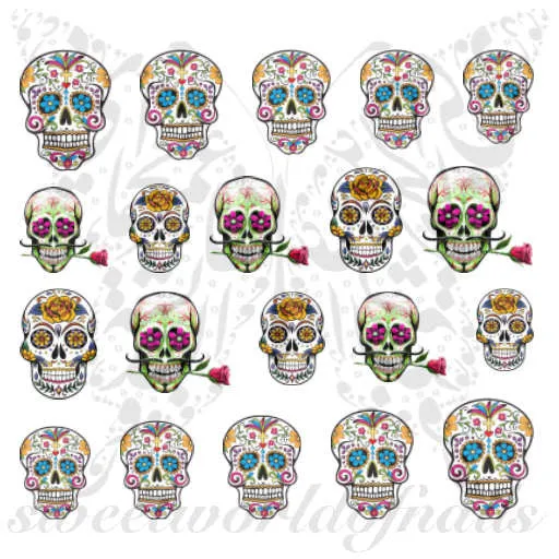 Sugar Skulls Nail Art Nail Water Decals Water Slides Set 1