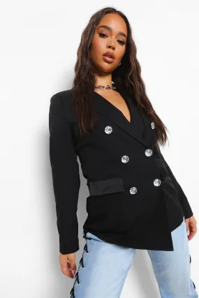 Tailored Diamante Button Blazer