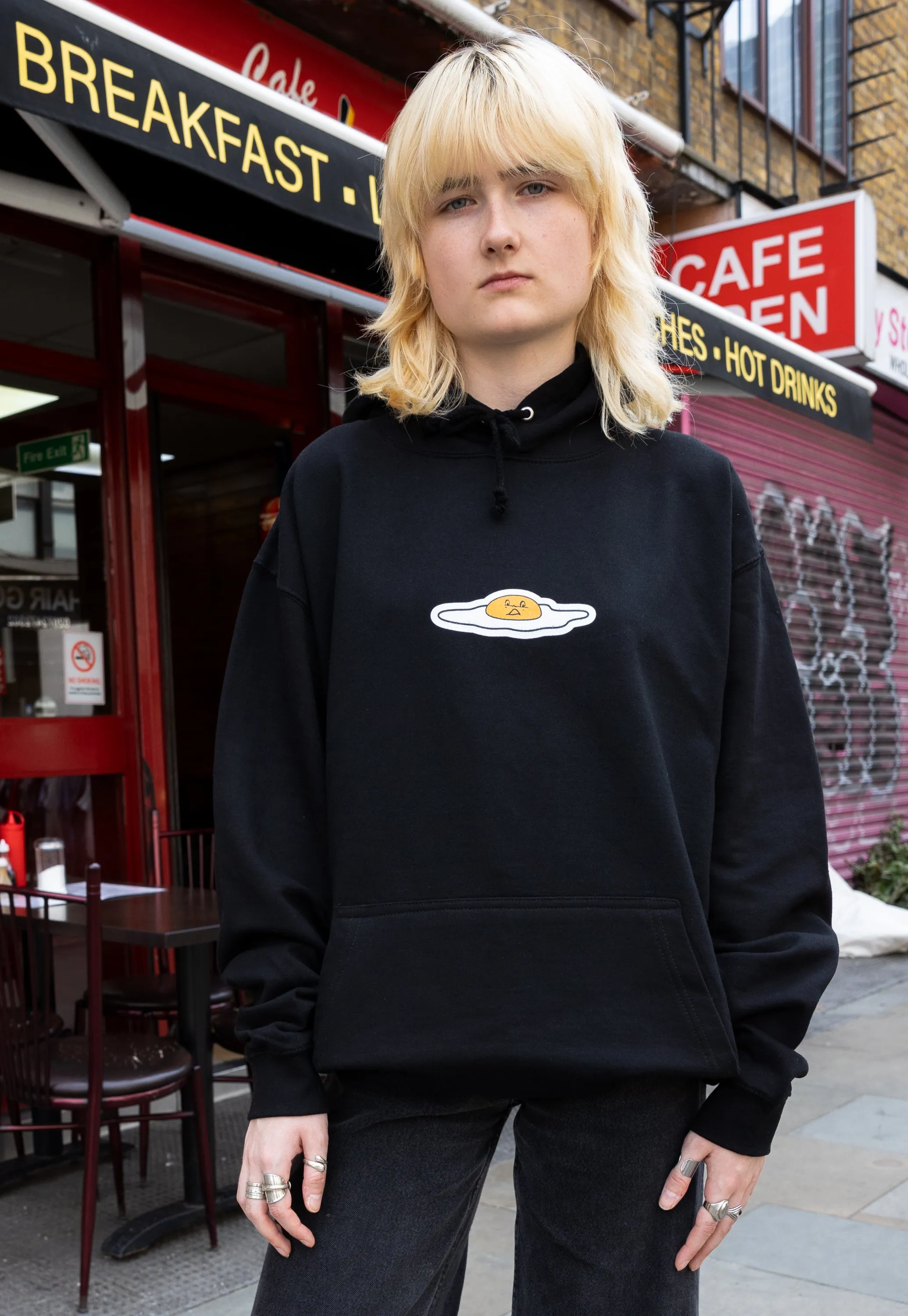 Terrifried Fried Egg Hoodie in Black