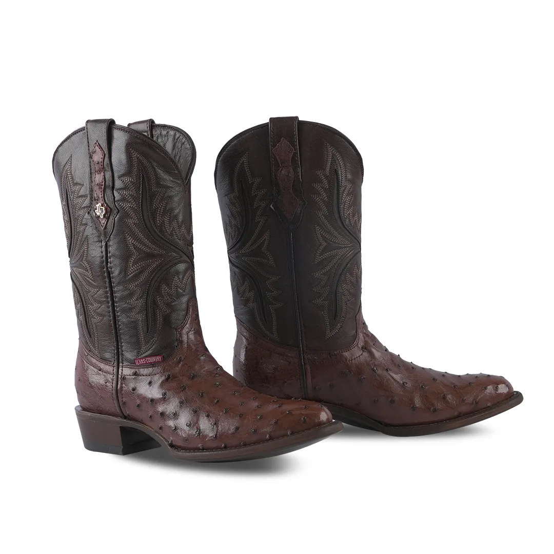 Texas Country Western Boot Ostrich Kango Tabaco Round Toe AV230