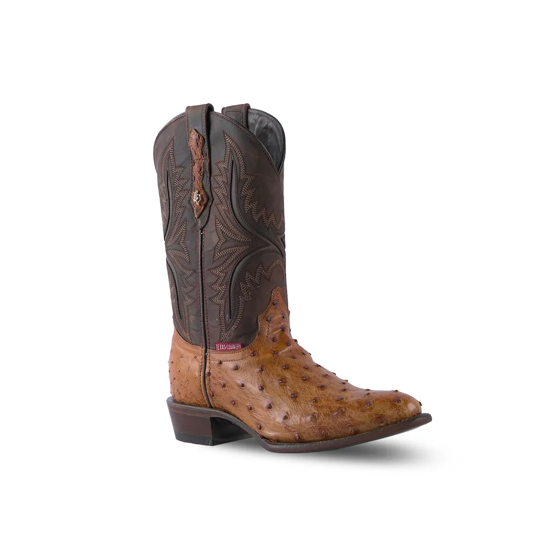 Texas Country Western Boot Ostrich Umber Brucciato Round Toe AV230