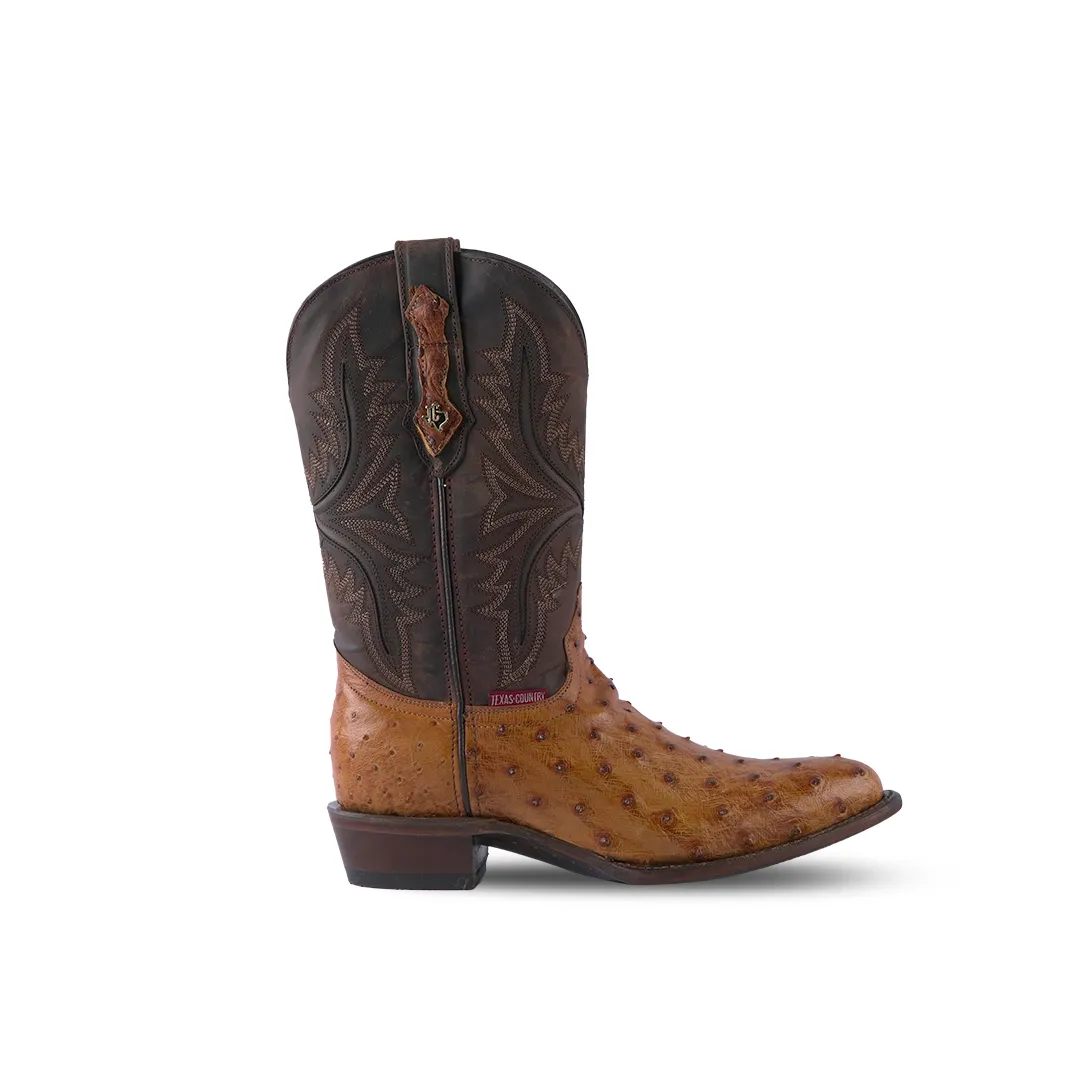 Texas Country Western Boot Ostrich Umber Brucciato Round Toe AV230