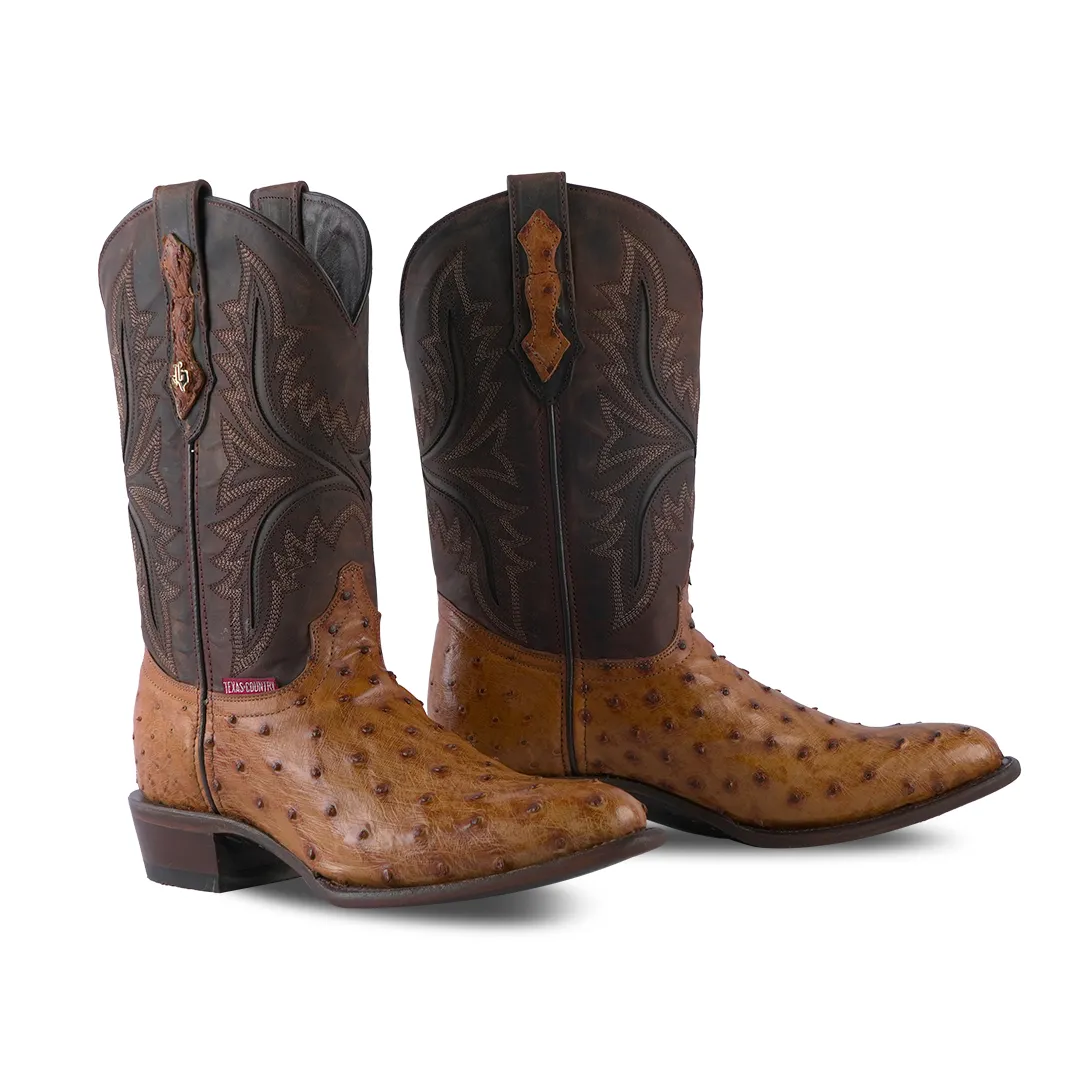 Texas Country Western Boot Ostrich Umber Brucciato Round Toe AV230