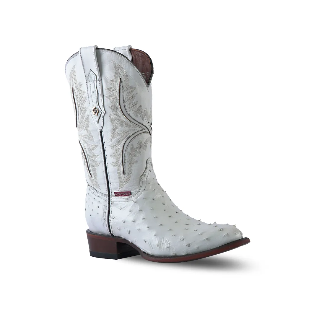 Texas Country Western Boot Ostrich White Round Toe AV230