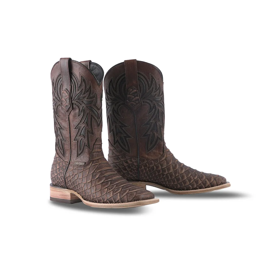 Texas Country Western Boot Python Jumbo Chocolate Rustico E681