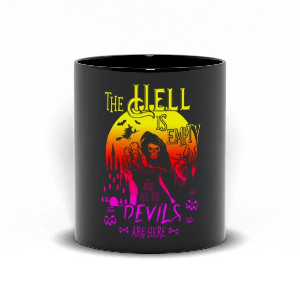 The Hell Is Empty And All The Devils Are Here Black Mugs, desperation makes devils of us all, Halloween theme mugs