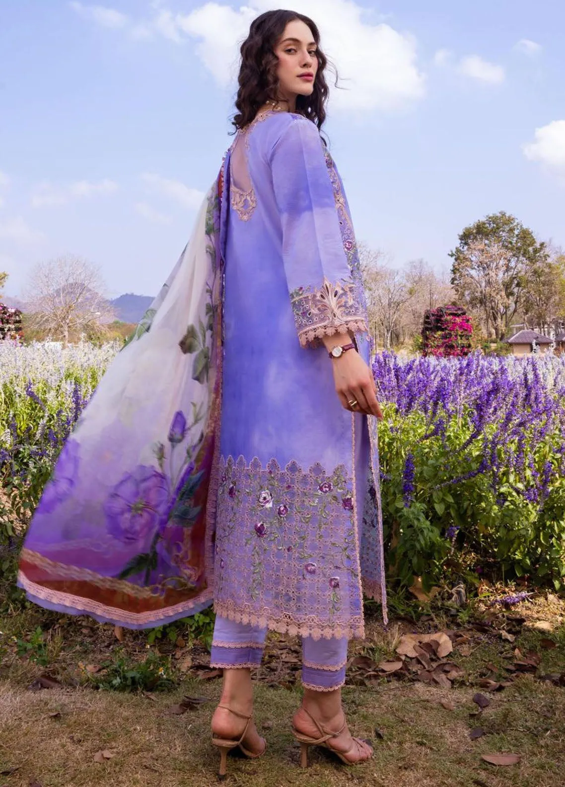 The Secret Garden By Mushq Hemline Spring Embroidered Lawn 3 Piece Unstitched Suit MQ24SGHSL D-5A PURPLE EMPEROR