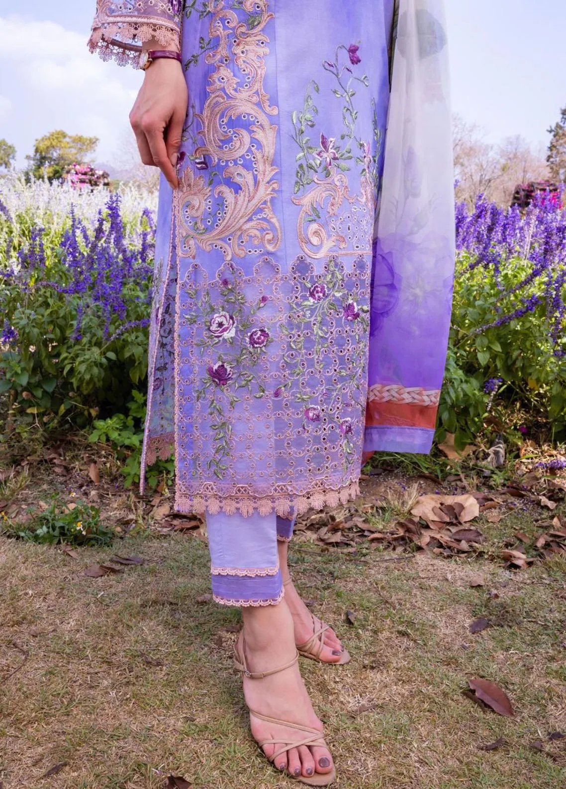 The Secret Garden By Mushq Hemline Spring Embroidered Lawn 3 Piece Unstitched Suit MQ24SGHSL D-5A PURPLE EMPEROR