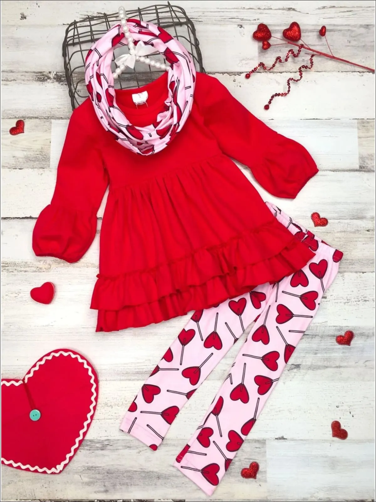 The Sweetest Heart Tunic, Scarf And Legging Set