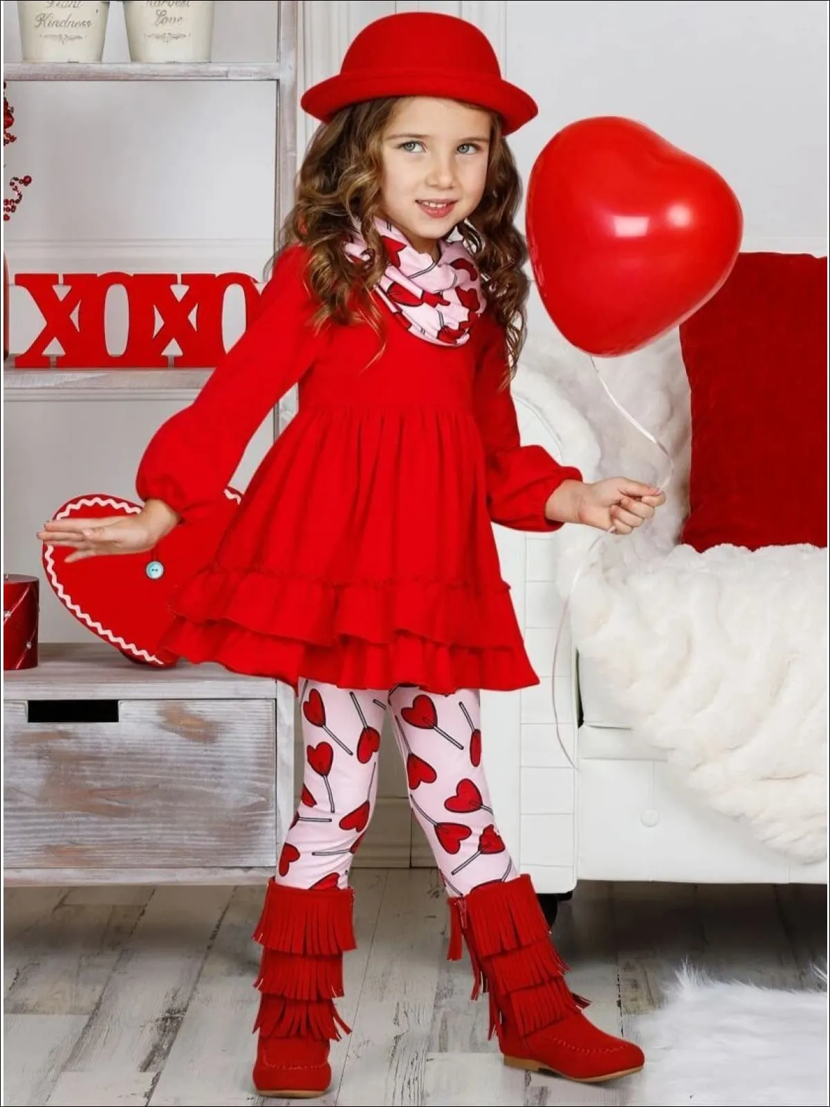 The Sweetest Heart Tunic, Scarf And Legging Set