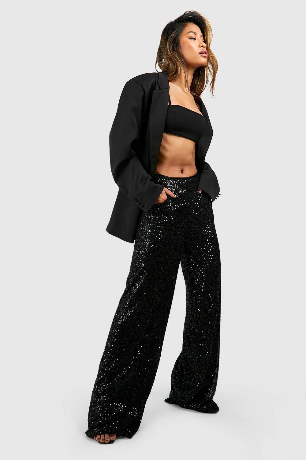 Trousers | Knitted Sequin Wide Leg Trousers | boohoo