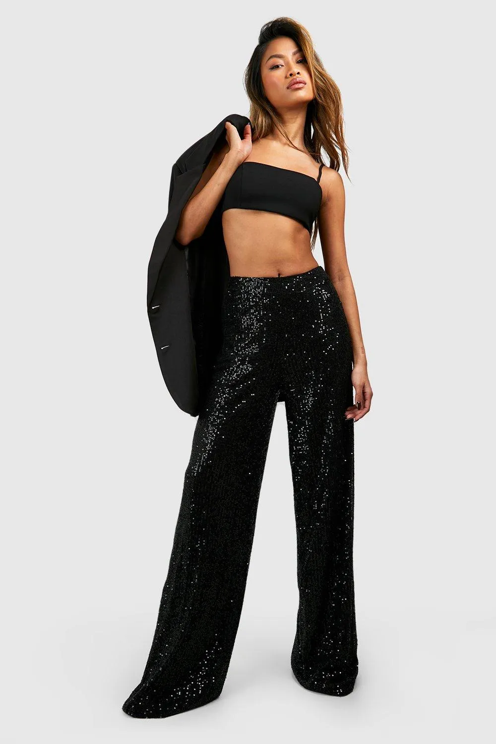 Trousers | Knitted Sequin Wide Leg Trousers | boohoo