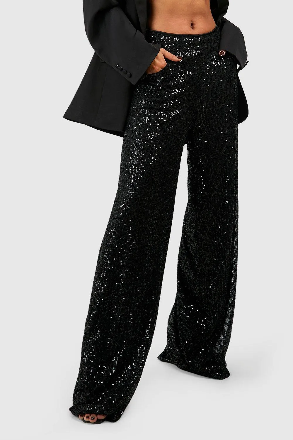 Trousers | Knitted Sequin Wide Leg Trousers | boohoo