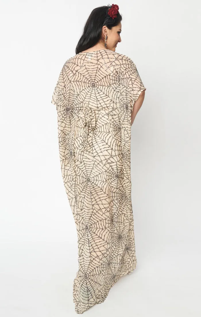 Unique Vintage Burton Sheer Sequined Spiderweb Caftan Dress