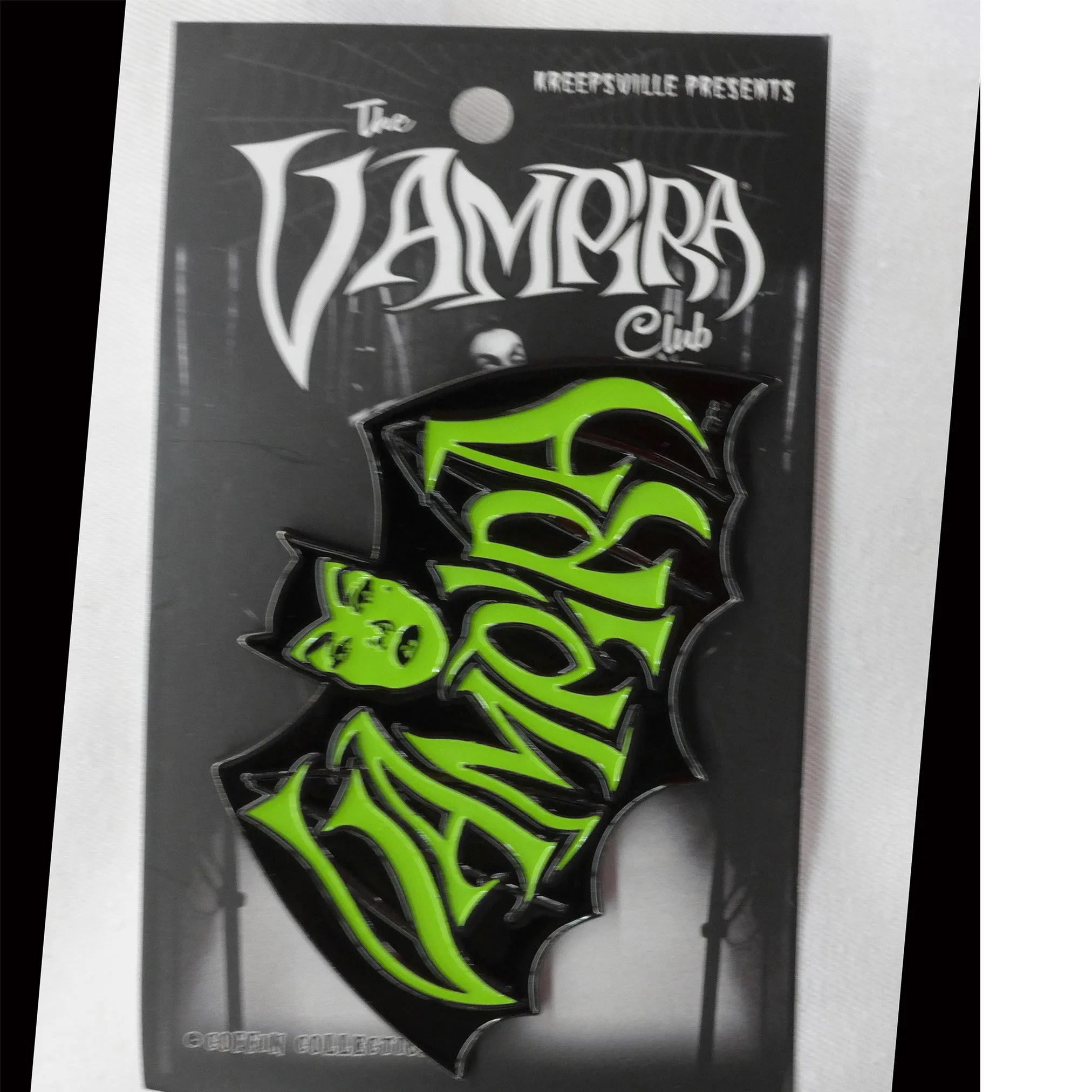 Vampira Retro Bat Green Enamel Pin