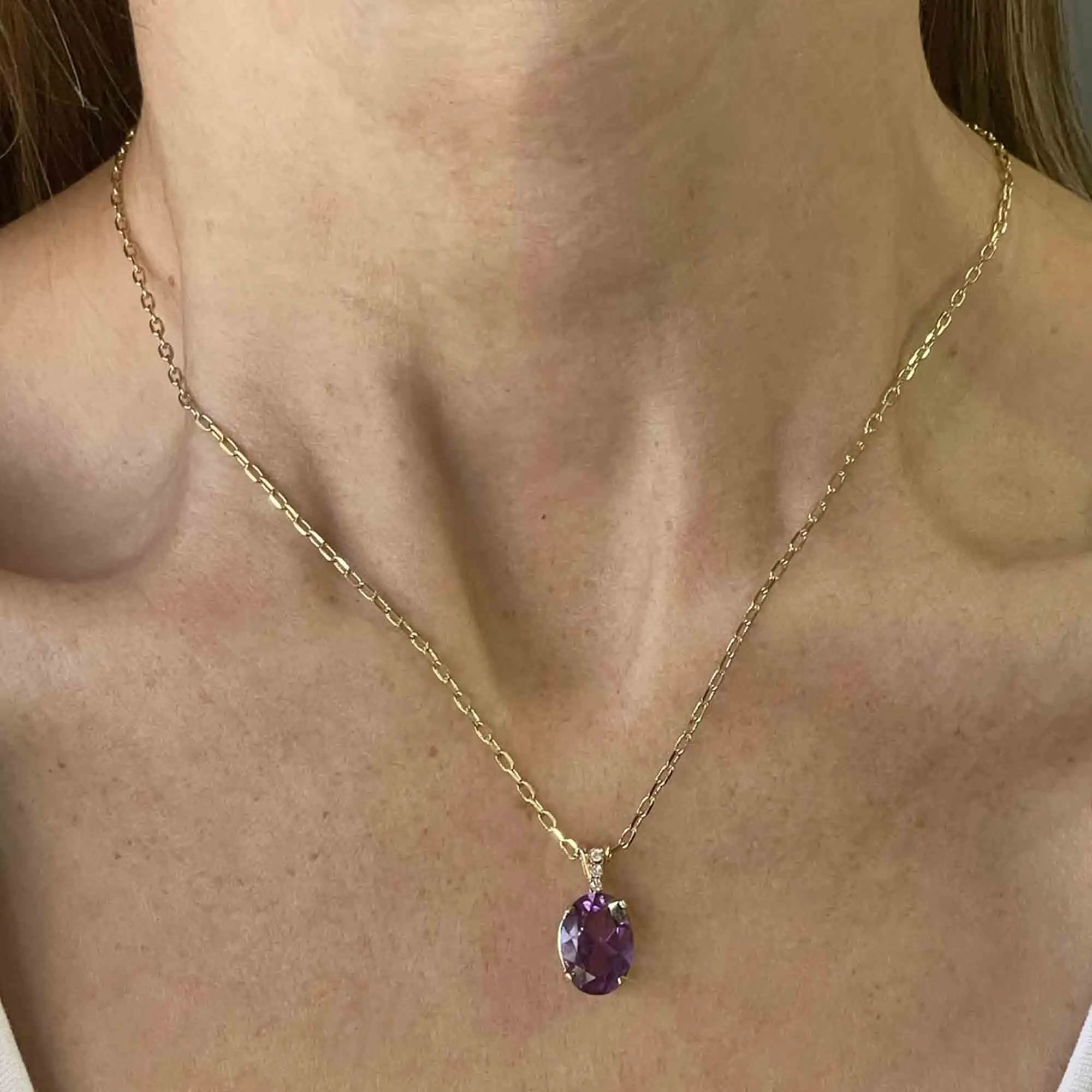 Vintage 14K Gold Diamond Amethyst Pendant Necklace