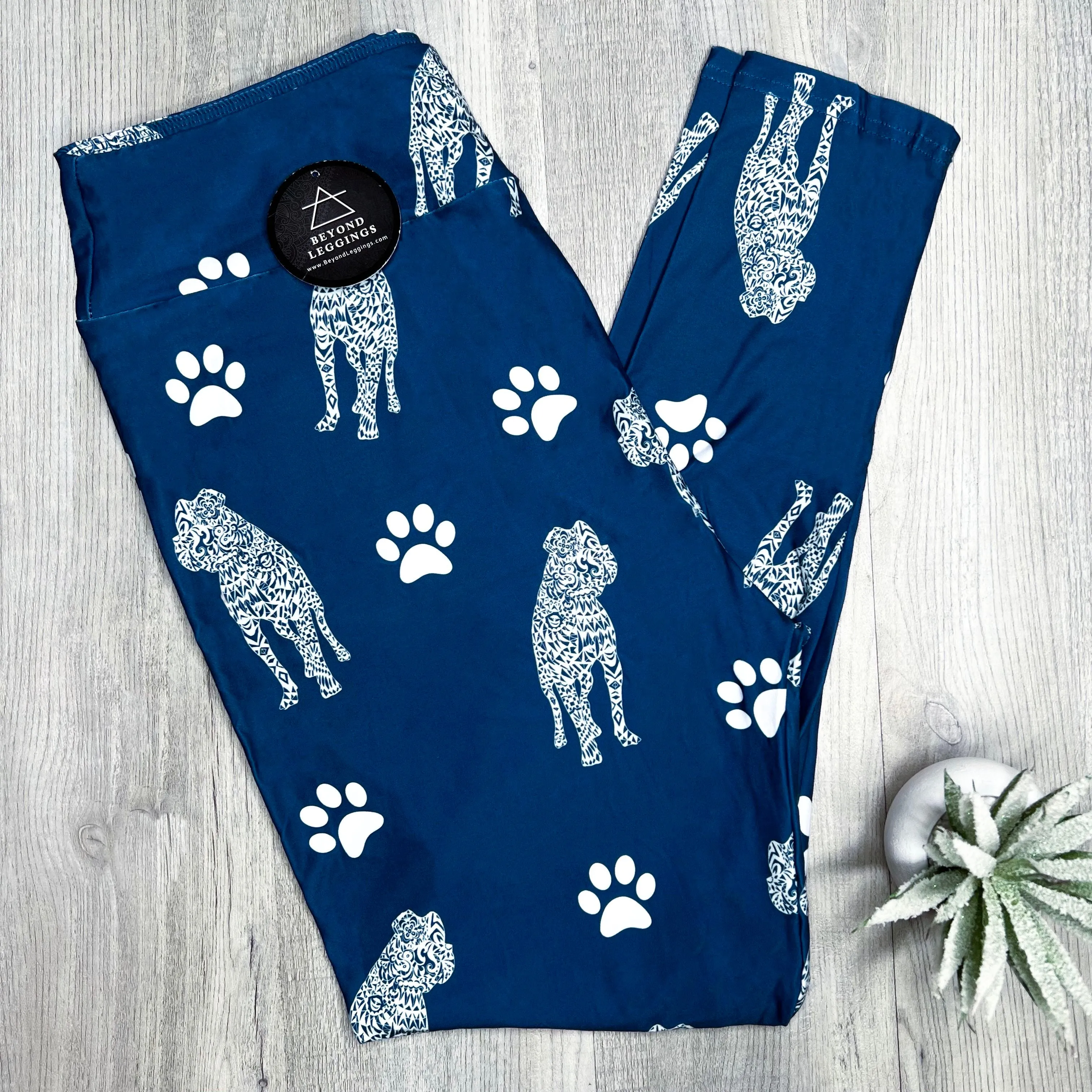 White Pup & Paw Blue Soft Leggings