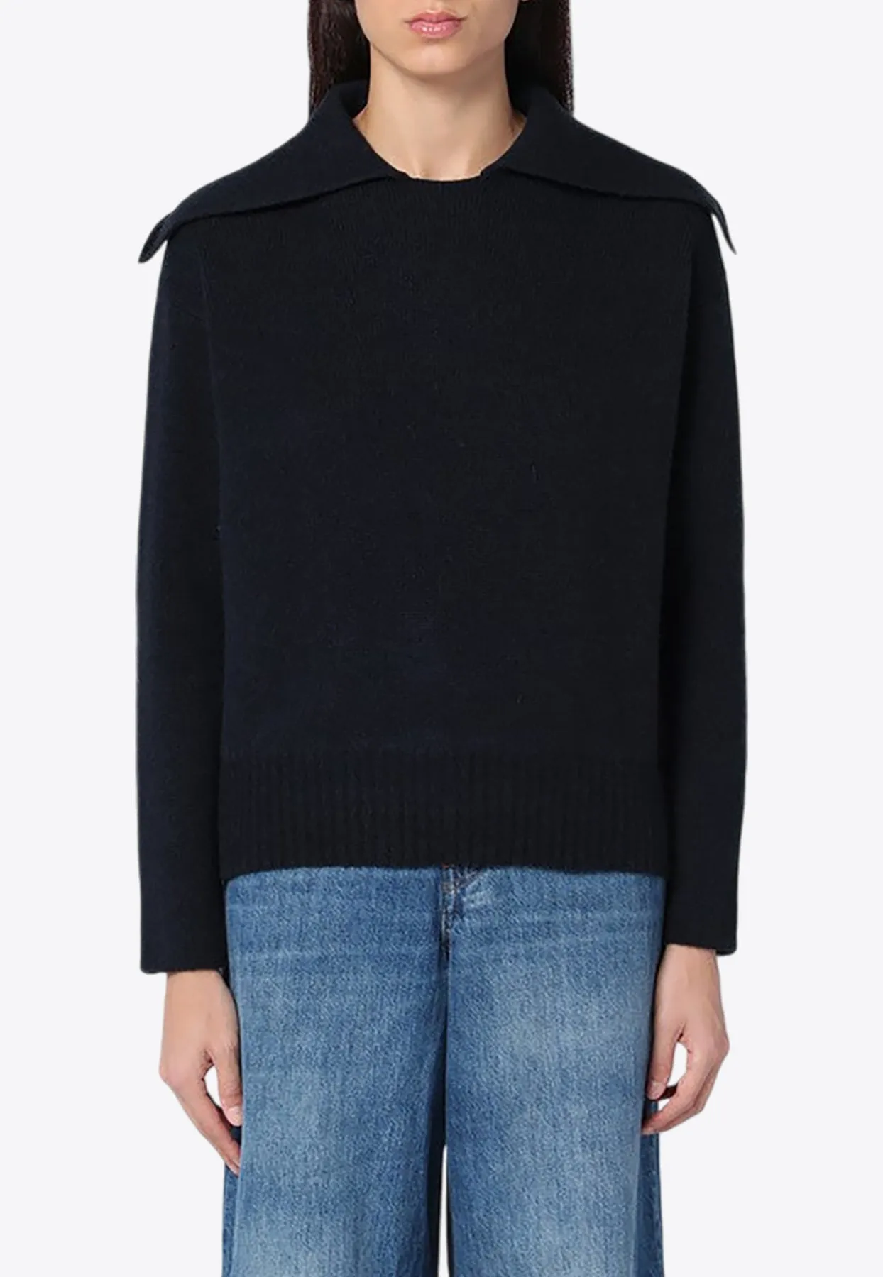 Wide-Collar Wool Blend Sweater