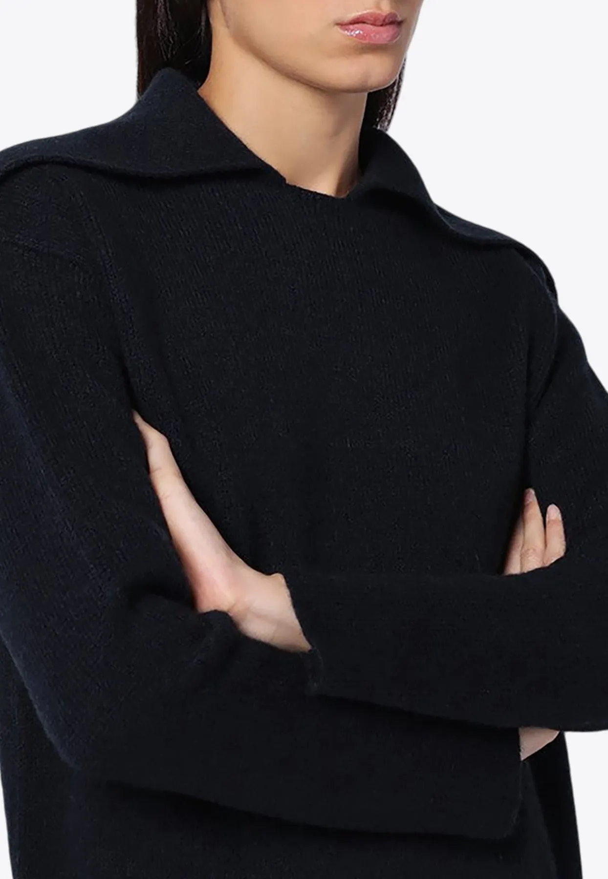 Wide-Collar Wool Blend Sweater